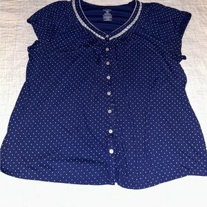 Navy Diamond Dot Button-Front Women's Pajama Top XL Secret Treasures 2X